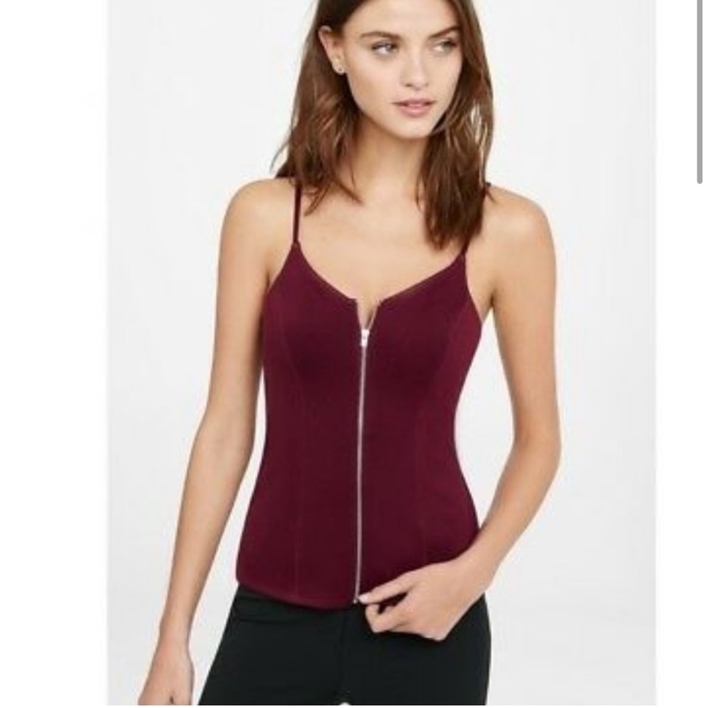 NWOT: Express size Small zip-front cami top in burgundy/wine color